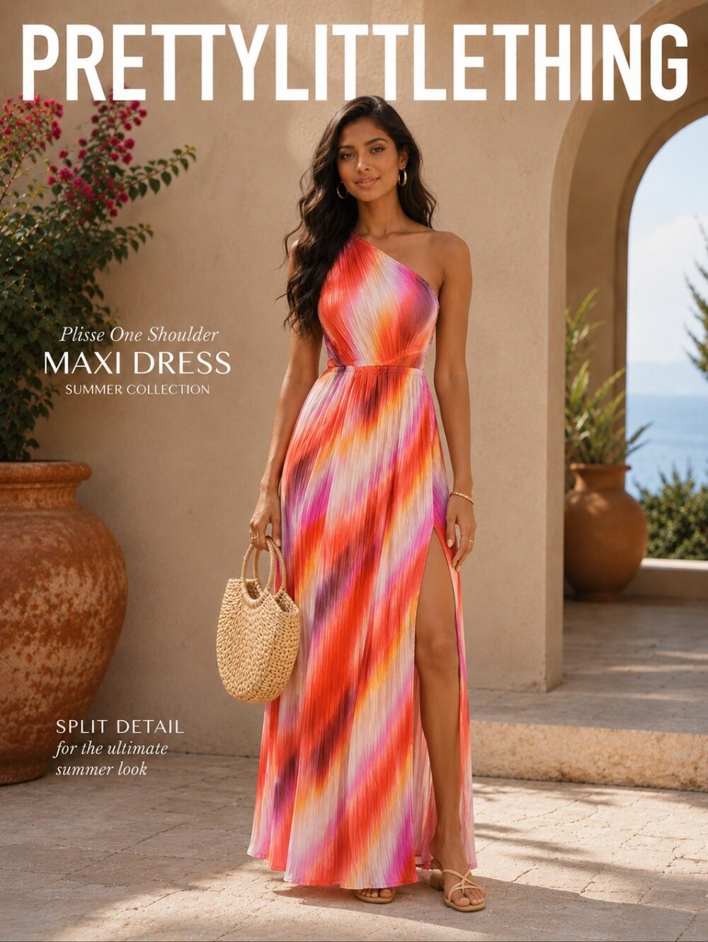 PRETTYLITTLETHING Maxi Split Twisted Waist Plisse Dress Sz Small ( 2-6)